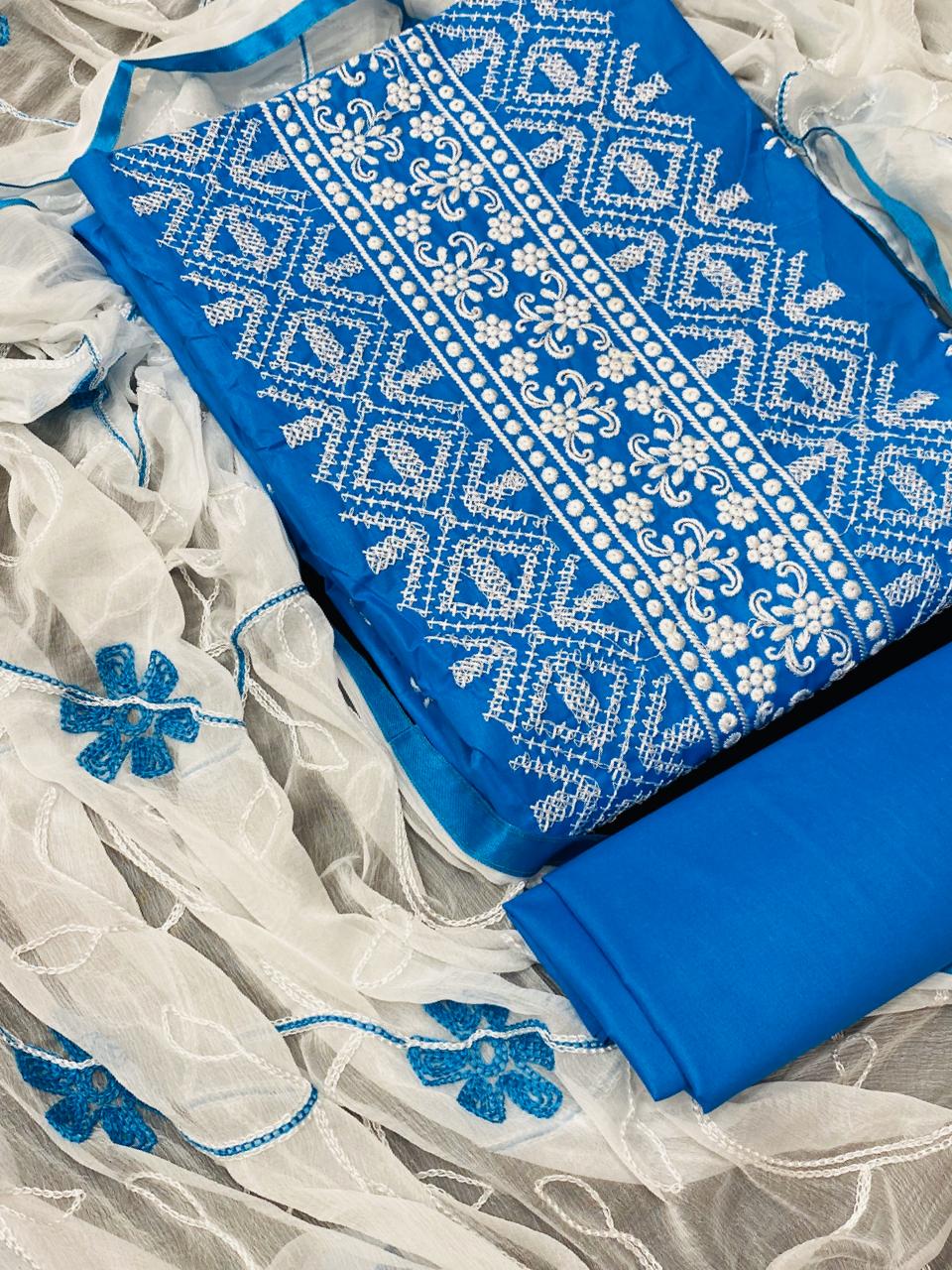 Remarkable Blue Cotton With Embroidered Work New Salwar suit design online