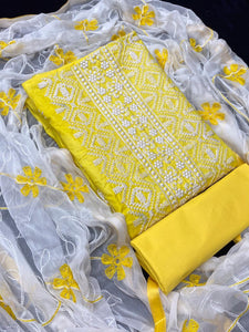 Extraordinary Yellow Cotton With Embroidered Work New Salwar suit design online