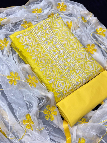 Extraordinary Yellow Cotton With Embroidered Work New Salwar suit design online