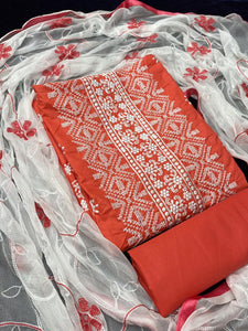Staggering Orange Cotton With Embroidered Work New Salwar suit design online