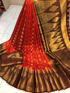Astonishing Orange Nylon Silk With Rich Pallu fancy designer saree