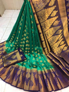 Imposing Rama Green Nylon Silk With Rich Pallu fancy designer saree