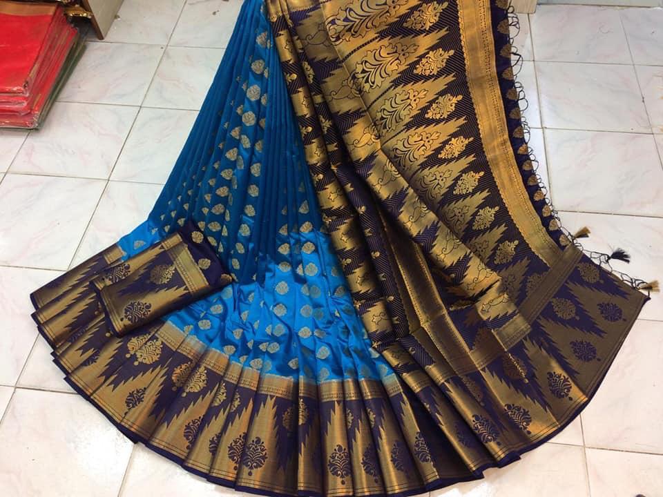 Mind-Boggling Firozi Nylon Silk With Rich Pallu fancy designer saree
