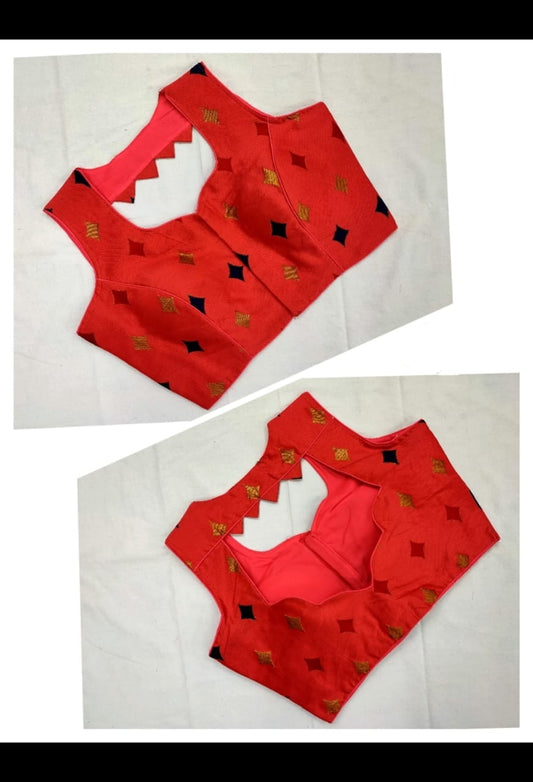 Beautiful Gajri Colored Meenakani Jacquard fancy Neck Readymade Blouse