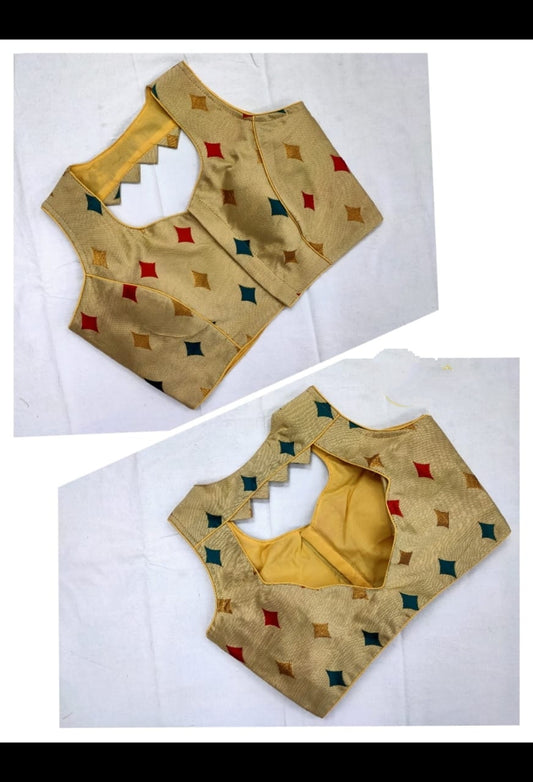 Comely Chiku Colored Meenakani Jacquard fancy Neck Readymade Blouse