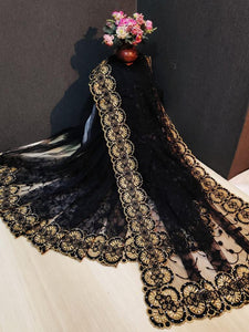 Captivating Black Net With Diamond Embroidered Work fancy designer saree