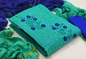 Charming Light Rama Cotton With Hand Work New Salwar suit design online