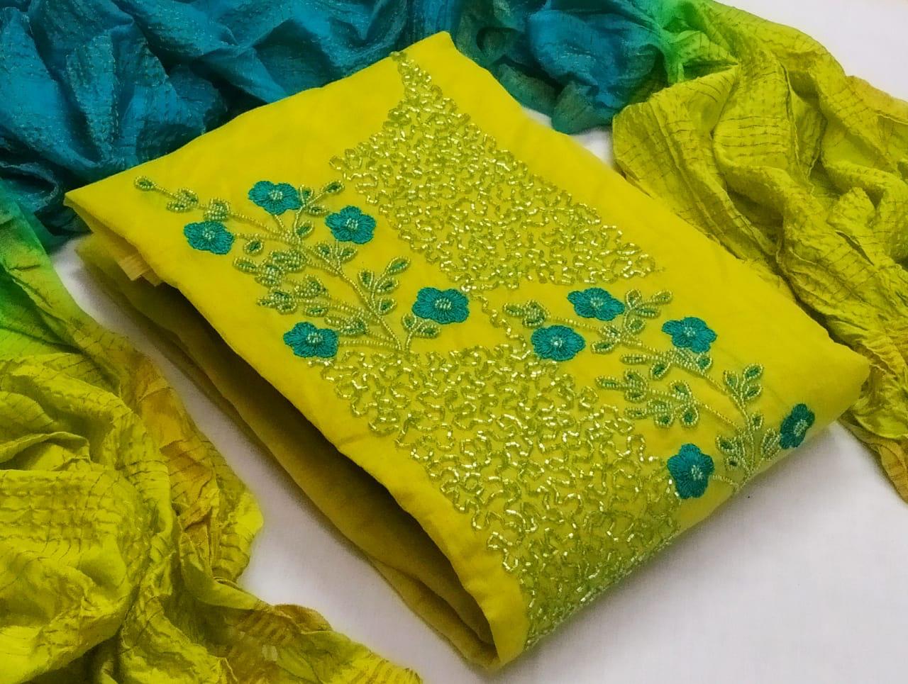 Alluring Yellow Cotton With Hand Work New Salwar suit design online