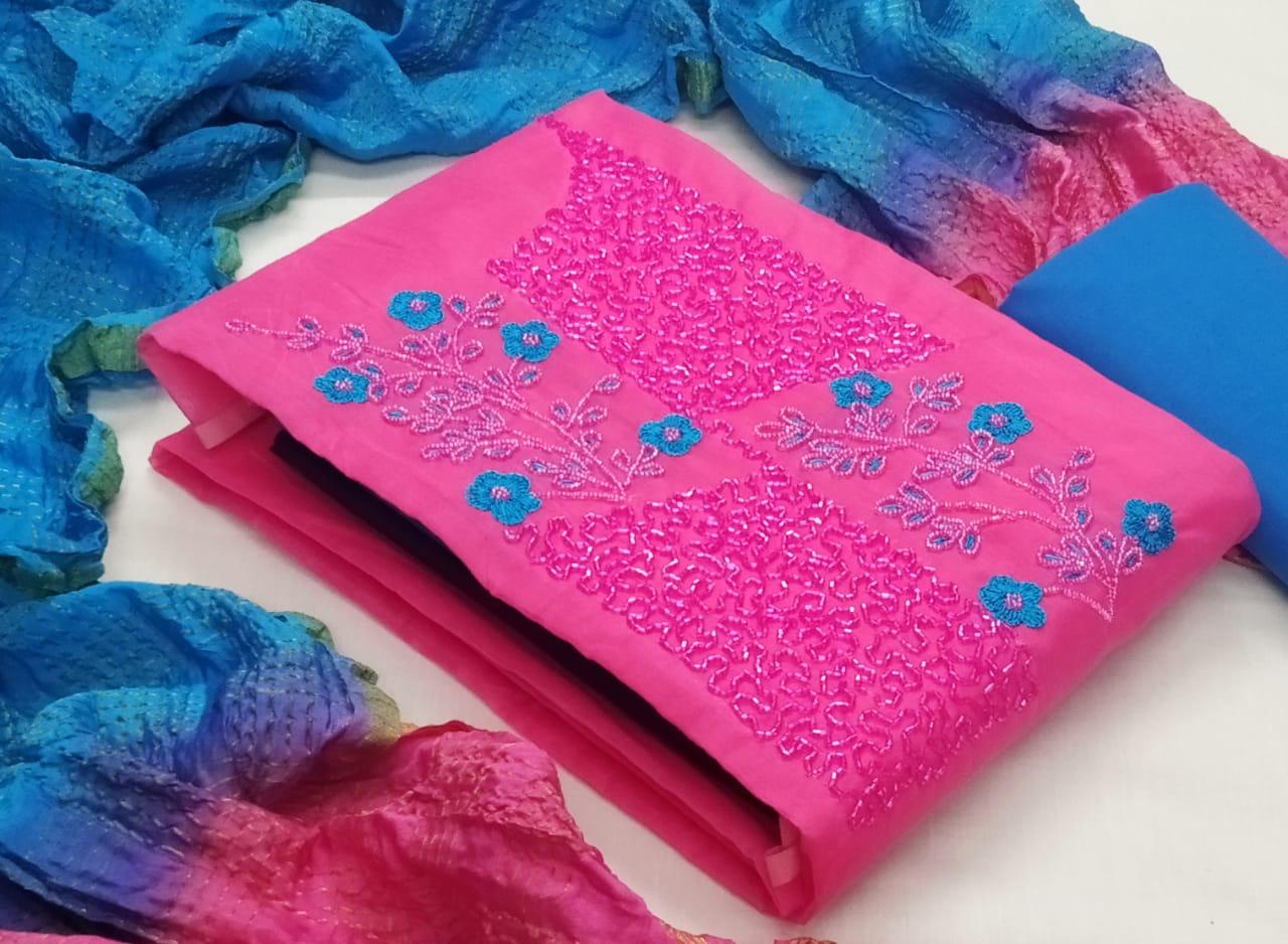 Gorgeous Pink Cotton With Hand Work New Salwar suit design online
