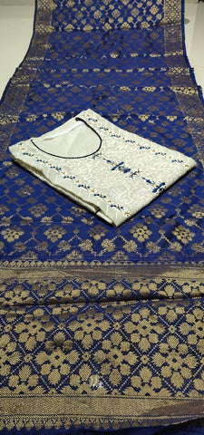 Amazeballs Cream & Blue Cotton With Thread Multi Embroidered Work New Salwar suit design online