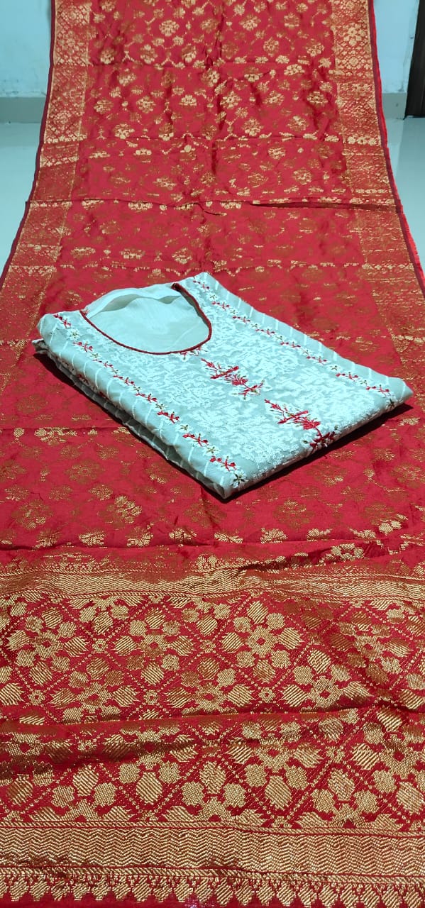 Knockout Light Blue & Red Cotton With Embroidered Work New Salwar suit design online