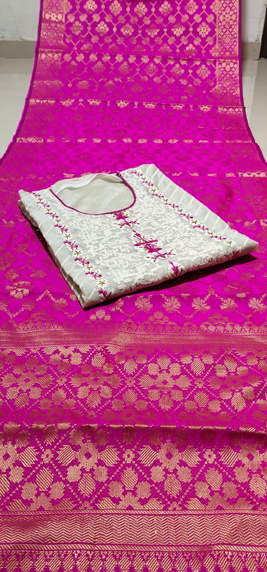 Smashing Cream & Rani Cotton With Embroidered Work New Salwar suit design online