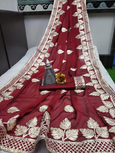 Amazing Maroon Silk With Gotta Silver Work fancy designer saree