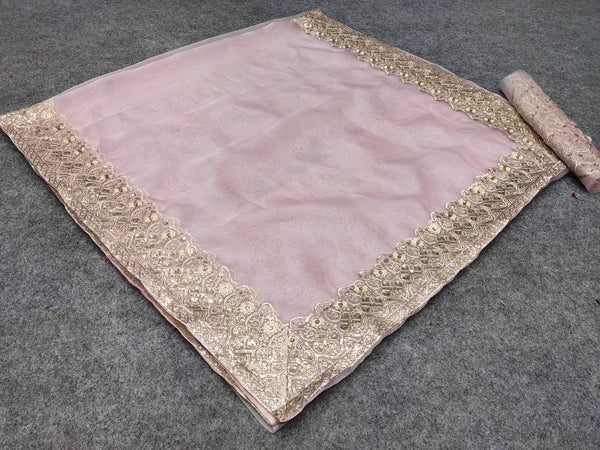 Baby Pink Color Designer Embroidered Saree For Women