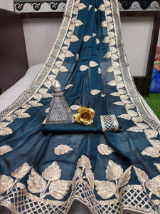 Phenomenal Rama Blue Silk With Silver Gotta Work fancy designer saree