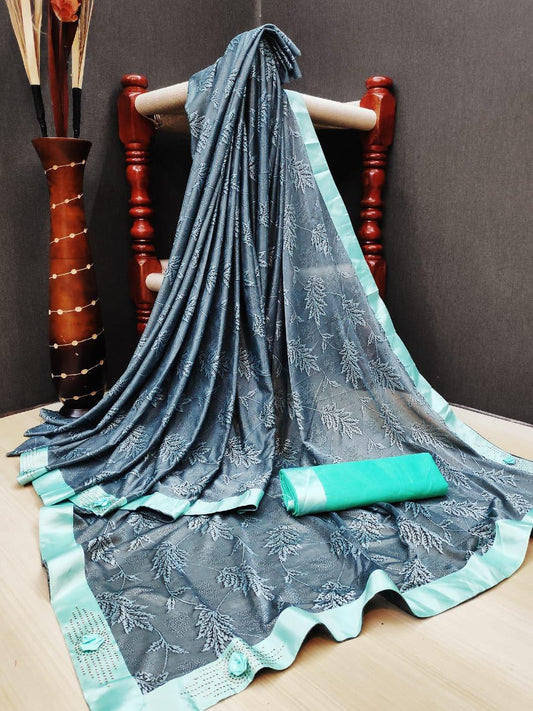 Mind-Blowing Grey Lycra Jacquard Satin Patti fancy designer saree