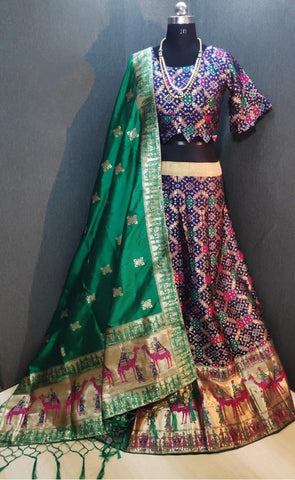 Tremendous Royal Blue Banarasi Weaving Padded Blouse Lehenga Choli Design Online