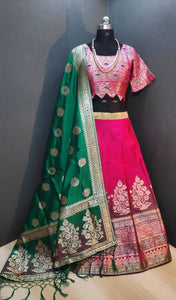 Wondrous Pink Banarasi Weaving Padded Blouse Lehenga Choli Design Online