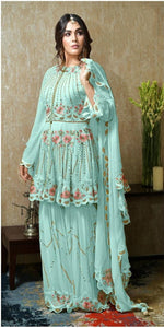 Dazzling Firozi Georgette With Mirror Embroidered Work New Salwar suit design online