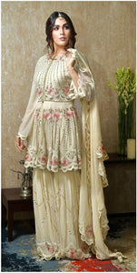 Wonderful Light Yellow Georgette With Embroidered Mirror New Salwar suit design online