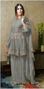 Magnificent Grey Georgette With Mirror Embroidered Work New Salwar suit design online
