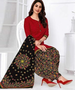 Charming Red & Black Cotton Printed New Salwar suit design online