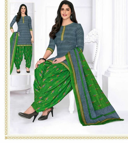 Alluring Grey & Green Cotton Printed New Salwar suit design online