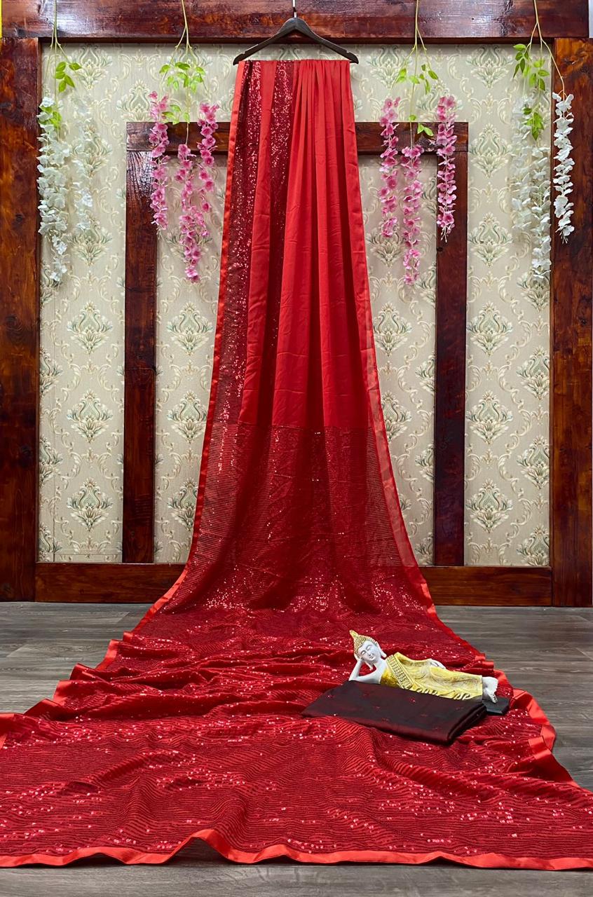 Red color Designer Sequence work fancy georgette Saree Blouse
