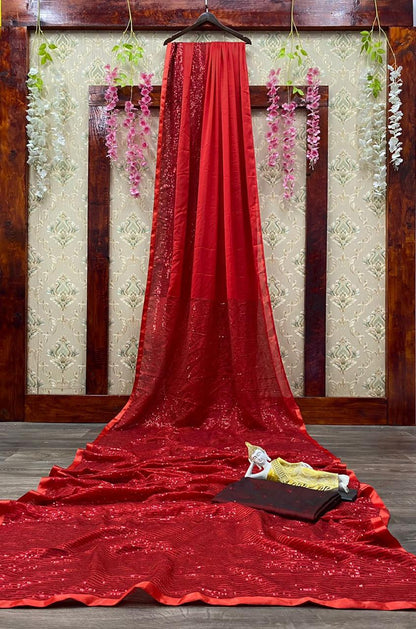 Red color Designer Sequence work fancy georgette Saree Blouse