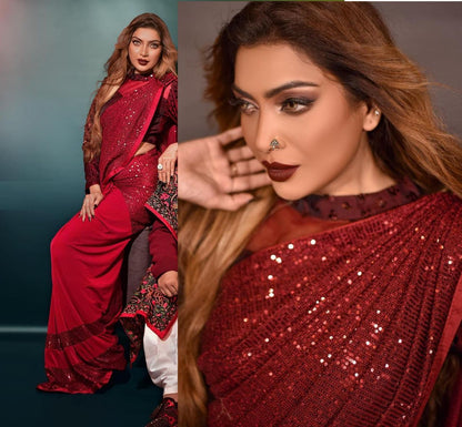 Red color Designer Sequence work fancy georgette Saree Blouse