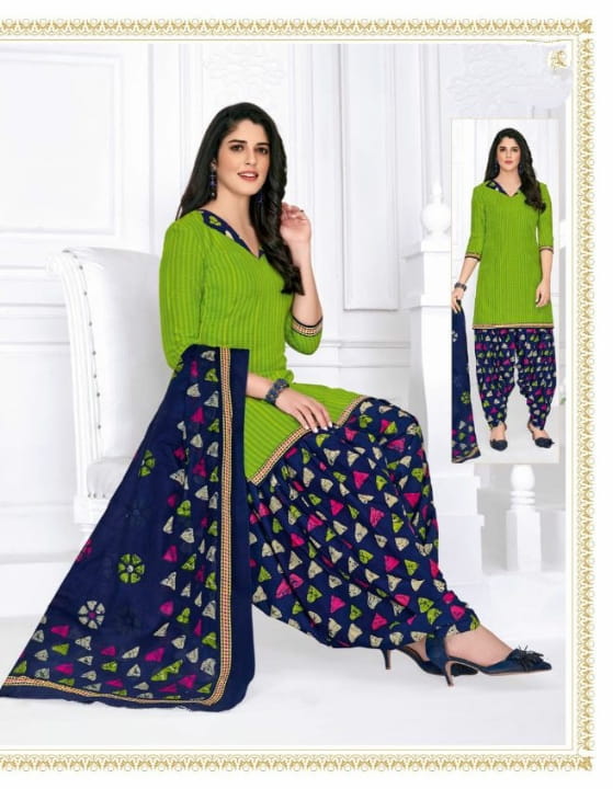 Tremendous Green & Navy Blue Cotton Printed New Salwar suit design online