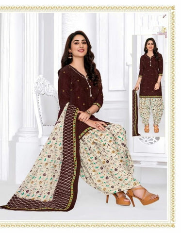 Attractive Chocolate Colored Cotton Printed New Salwar suit design online