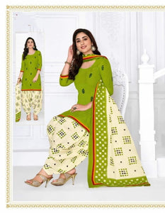Good-Looking Cream & Green Cotton Printed New Salwar suit design online