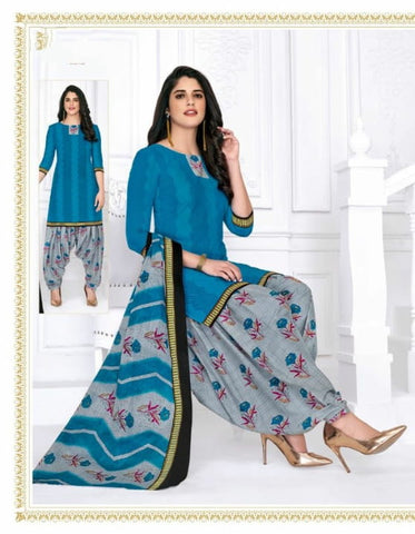 Comely Firozi & Grey Cotton Printed New Salwar suit design online