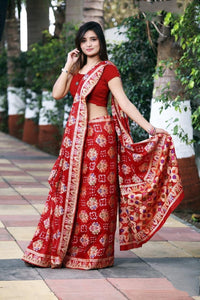 Wonderful Red Bandhani Silk Zari Weaving fancy designer saree