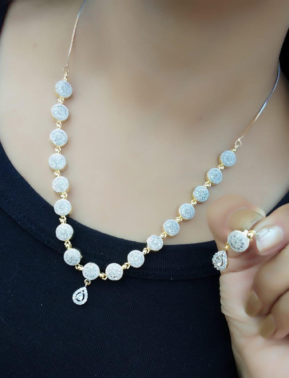 Exquisite White American Diamond Imitation Necklace Design Set