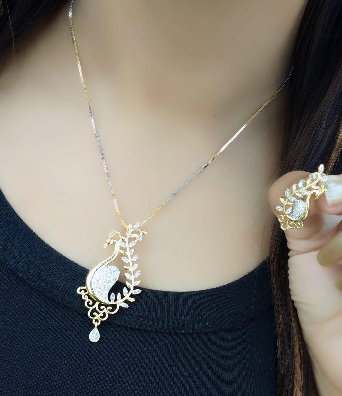 Amazeballs Golden Plated White Diamond Necklace Design Set