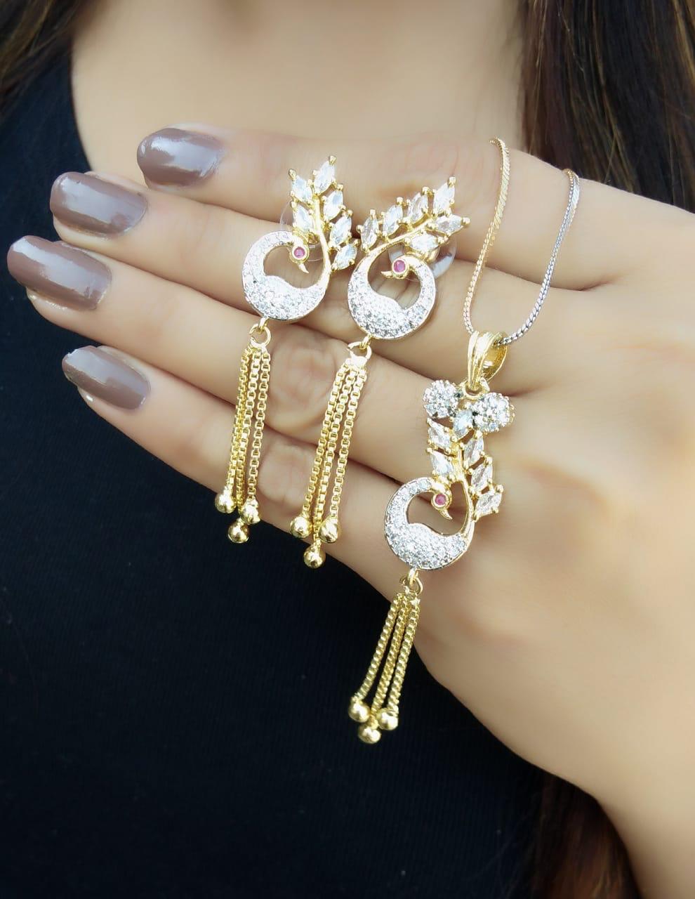 Pulchritudinous Pink & White Diamond Artificial Necklace Design Set