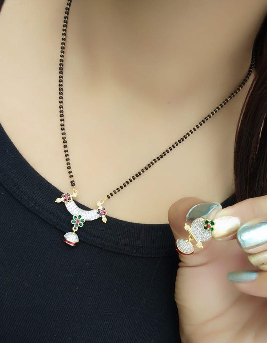 Attractive White & Multi Diamond Mangalsutra Latest Design Set