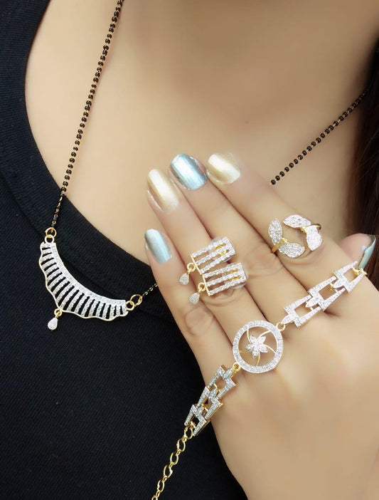 Good-Looking White Diamond Imitation Mangalsutra Latest Design Set