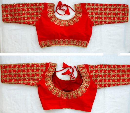 Devastating Red Fentam Silk With Embroidered Work fancy Neck Readymade Blouse