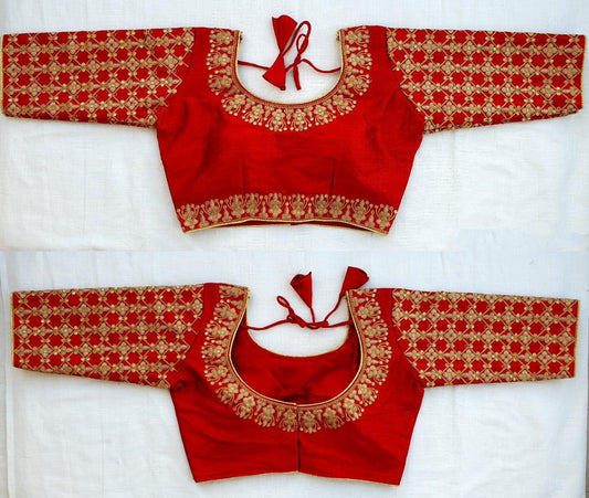 Magnificent Maroon Fentam Silk With Embroidered Work fancy Neck Readymade Blouse