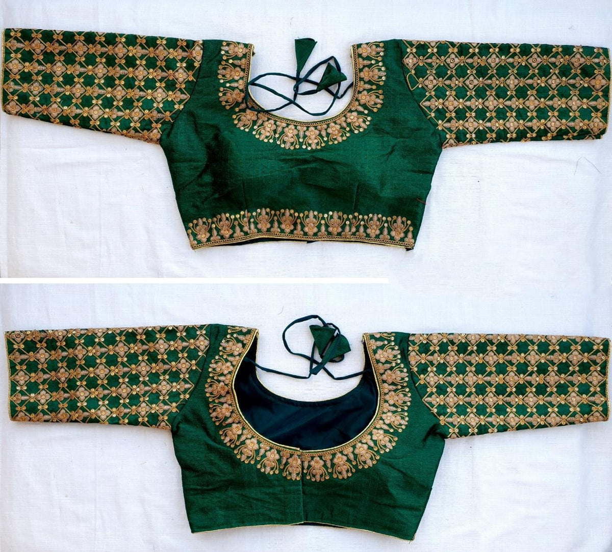 Captivating Dark Green Fentam Silk With Embroidered Work fancy Neck Readymade Blouse