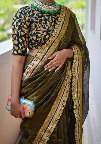 Sensational Mehendi Green Silk With Embroidered Sequence Designer Saree