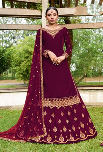 Radiant Wine Georgette With Embroidered Work Salwar Suit