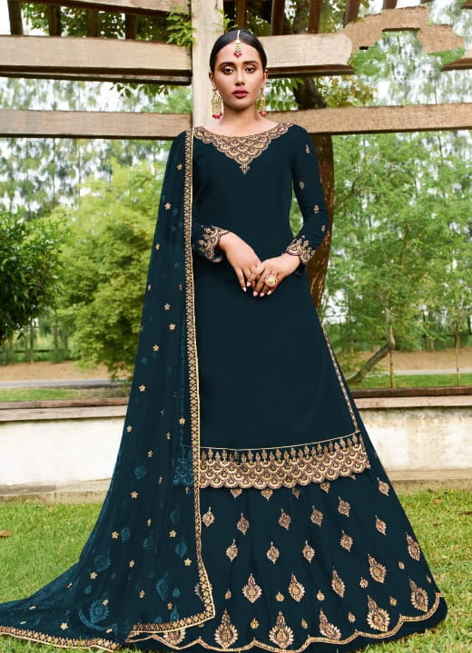 Devastating Rama Georgette With Embroidered Work Salwar Suit