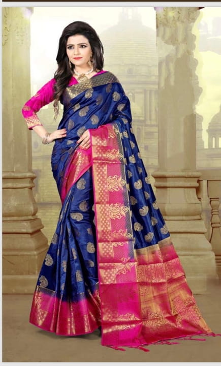Navy Blue Color Designer Nylon Silk Fancy Rich Pallu Saree Blouse For Festive Wear