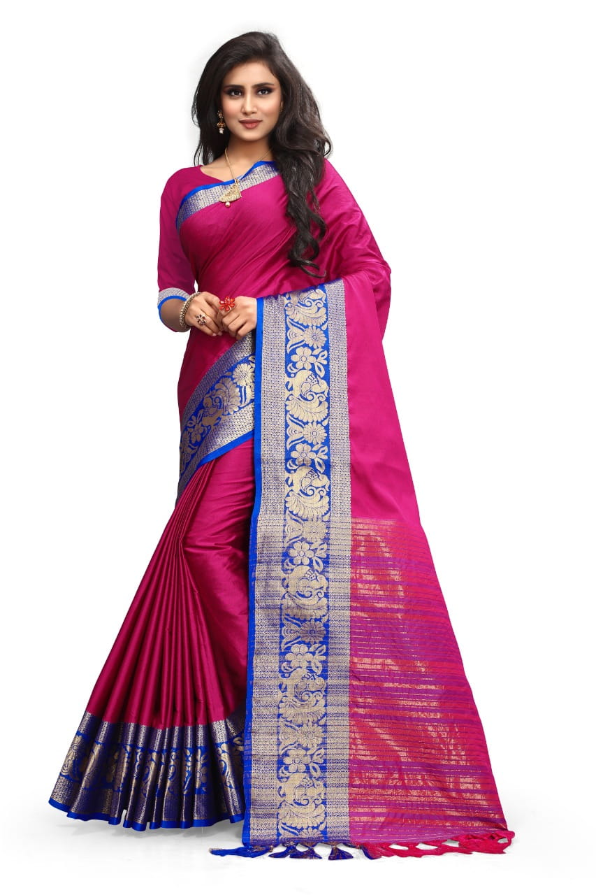 Glorious Rani Colored Poly Cotton With Rich Pallu Designer Saree