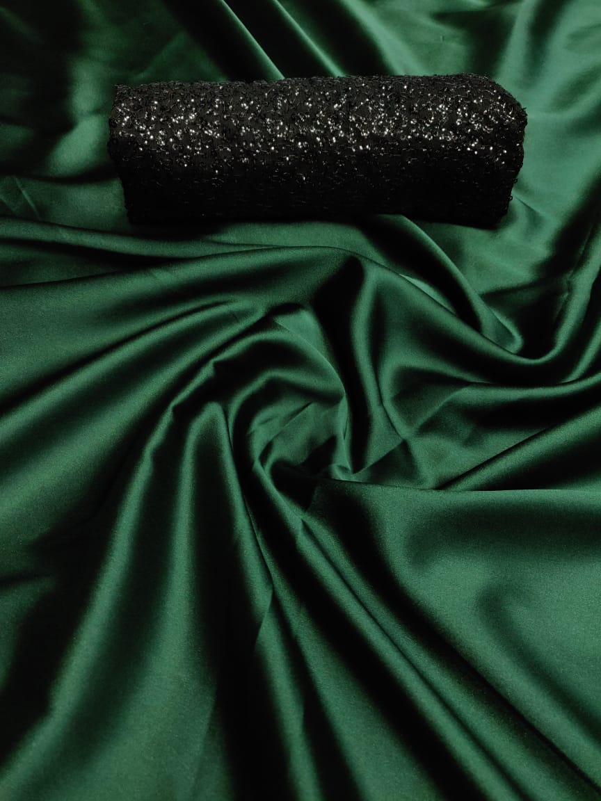 Exquisite Dark Green Satin Silk Designer Saree With Sequence Work Blouse