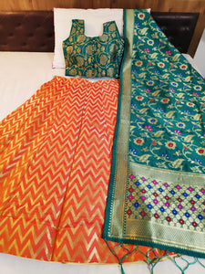 Bootylicious Rama & Orange Banarasi Silk With Padded Blouse Online Lehenga Choli Design